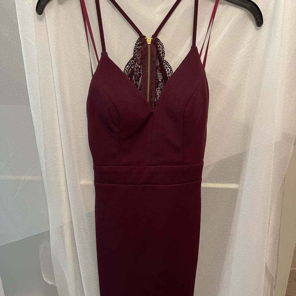 Dark Wine Fitted Dress With Lace Back